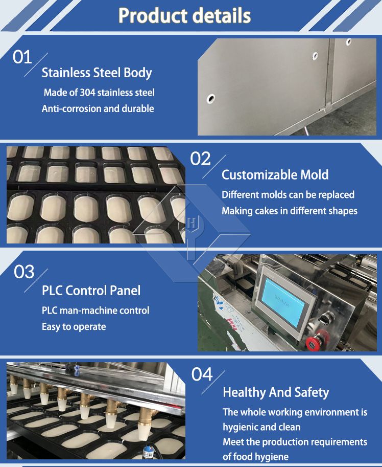 Línea de producción de catación de pasteles en capas con depósito de pasteles Línea de producción de catación de pasteles en capas con depósito de pasteles