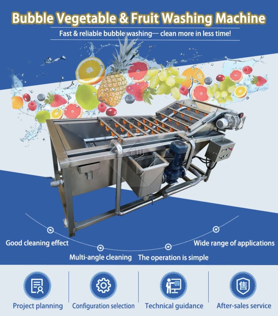Transportador Lavador de Frutas y Verduras | Lavadora de burbujas para una limpieza eficiente de productos agrícolas