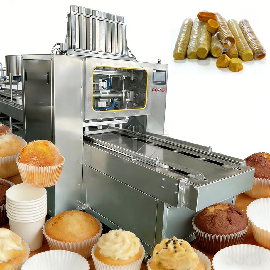 Línea de producción automática de muffins precio de fábrica Mini máquina para hacer pasteles industriales para poner papeles para cupcakes
