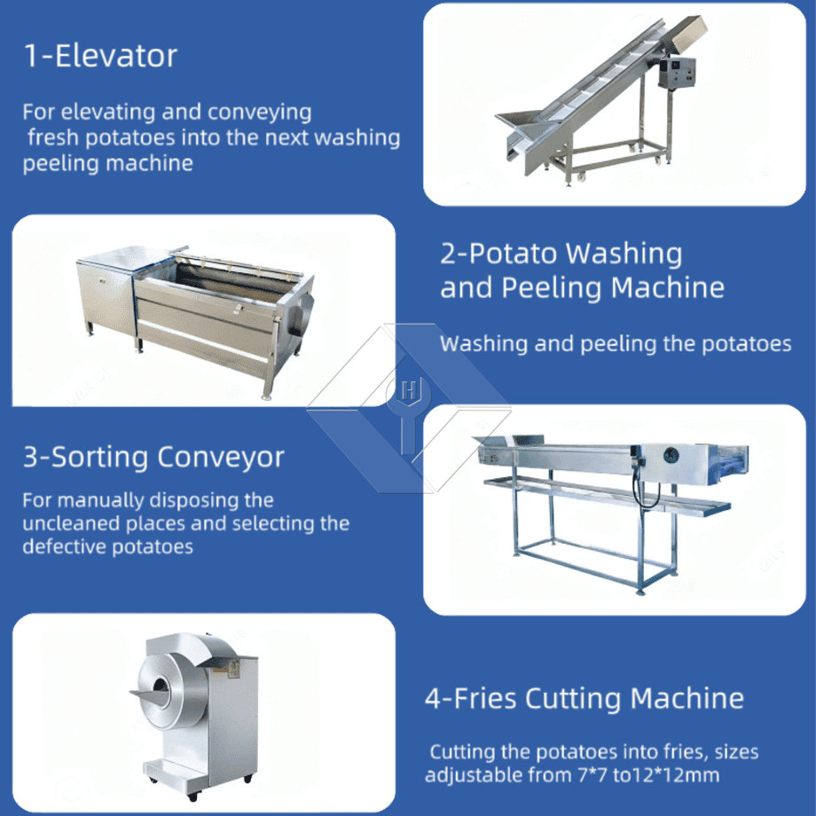Precio de fábrica 100-1000kg Máquina automática para fabricar papas fritas congeladas Línea de producción para la venta